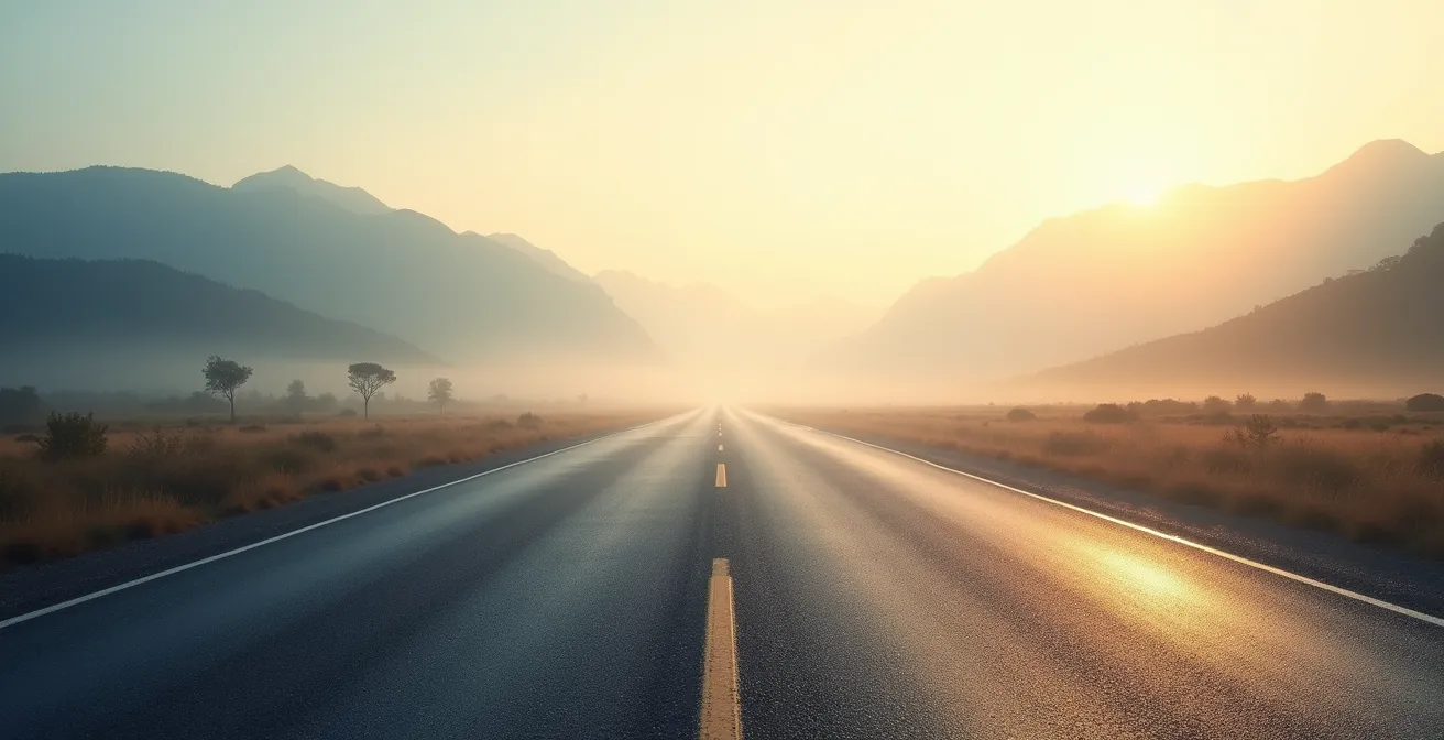 Vue d'une route s'étendant vers l'horizon suggérant un long voyage